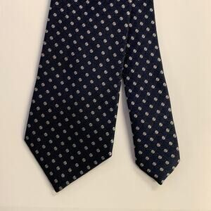 ERMENEGILDO ZEGNA Navy Silver Dots Silk Tie